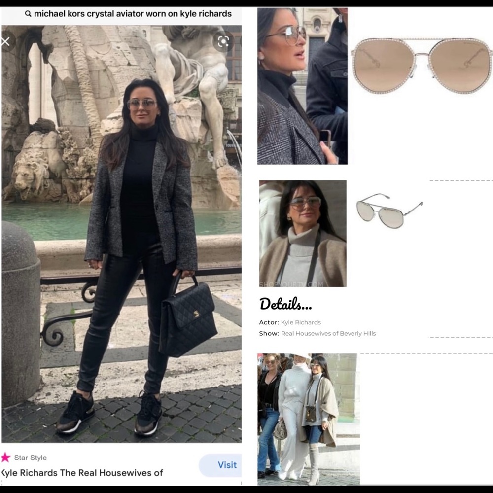 MICHAEL KORS POPULAR RHINESTONE AVIATORS IN SILVER, GOLD, BLACK, WORN ON KYLE R - Picture 2 of 16